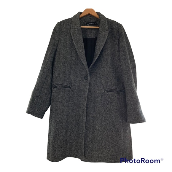 Zara Jackets & Coats Zara Gray Herringbone Midlength Wool Overcoat